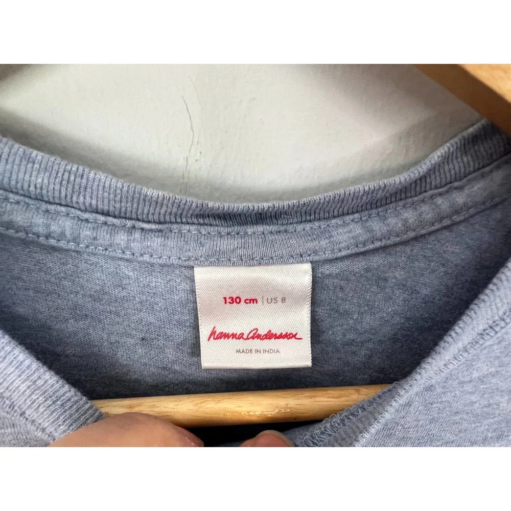 HANNA ANDERSSON boys sz 130 8 light blue lama in sneakers long sleeve tee EUC - Picture 3 of 3